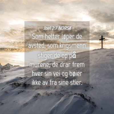 Picture 04 - Joel 2:7 NORSK - Som helter løper de avsted, som krigsmenn stiger - Bible Verse Picture