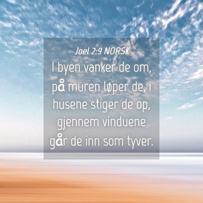 Picture 04 - Joel 2:9 NORSK - I byen vanker de om, på muren løper de, i - Bible Verse Picture