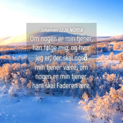 Picture 04 - Johannes 12:26 NORSK - Om nogen er min tjener, han følge mig, og hvor - Bible Verse Picture