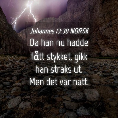 Picture 04 - Johannes 13:30 NORSK - Da han nu hadde fått stykket, gikk han straks - Bible Verse Picture