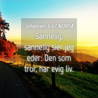 Picture 04 - Johannes 6:47 NORSK - Sannelig, sannelig sier jeg eder: Den som tror, - Bible Verse Picture