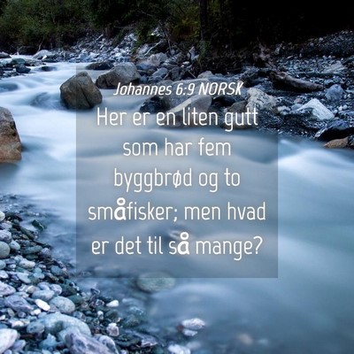 Picture 04 - Johannes 6:9 NORSK - Her er en liten gutt som har fem byggbrød og to - Bible Verse Picture