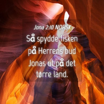 Picture 04 - Jona 2:10 NORSK - Så spydde fisken på Herrens bud Jonas ut på - Bible Verse Picture