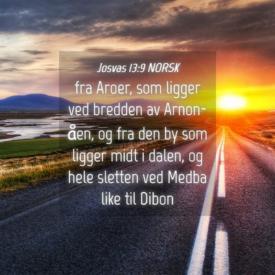 Picture 04 - Josvas 13:9 NORSK - fra Aroer, som ligger ved bredden av Arnon-åen, - Bible Verse Picture