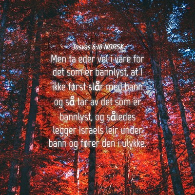 Picture 04 - Josvas 6:18 NORSK - Men ta eder vel i vare for det som er bannlyst, - Bible Verse Picture
