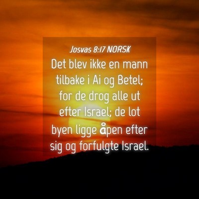 Picture 04 - Josvas 8:17 NORSK - Det blev ikke en mann tilbake i Ai og Betel; for - Bible Verse Picture