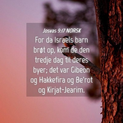 Picture 04 - Josvas 9:17 NORSK - For da Israels barn brøt op, kom de den tredje - Bible Verse Picture