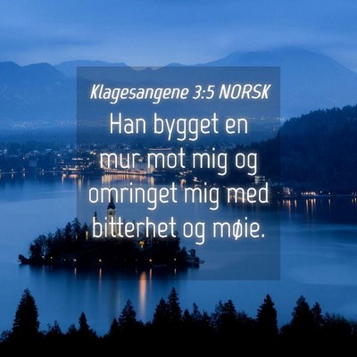Picture 04 - Klagesangene 3:5 NORSK - Han bygget en mur mot mig og omringet mig med - Bible Verse Picture