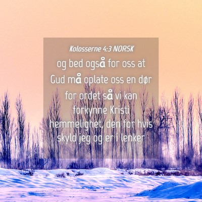 Picture 04 - Kolosserne 4:3 NORSK - og bed også for oss at Gud må oplate oss en - Bible Verse Picture