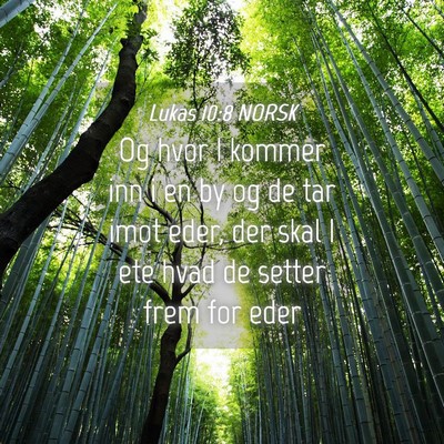 Picture 04 - Lukas 10:8 NORSK - Og hvor I kommer inn i en by og de tar imot eder, - Bible Verse Picture