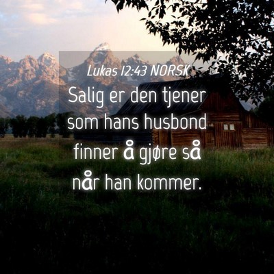 Picture 04 - Lukas 12:43 NORSK - Salig er den tjener som hans husbond finner å - Bible Verse Picture