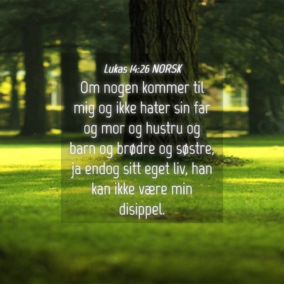 Picture 04 - Lukas 14:26 NORSK - Om nogen kommer til mig og ikke hater sin far og - Bible Verse Picture