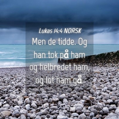 Picture 04 - Lukas 14:4 NORSK - Men de tidde. Og han tok på ham og helbredet - Bible Verse Picture