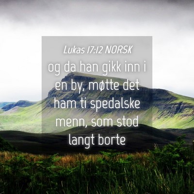 Picture 04 - Lukas 17:12 NORSK - og da han gikk inn i en by, møtte det ham ti - Bible Verse Picture