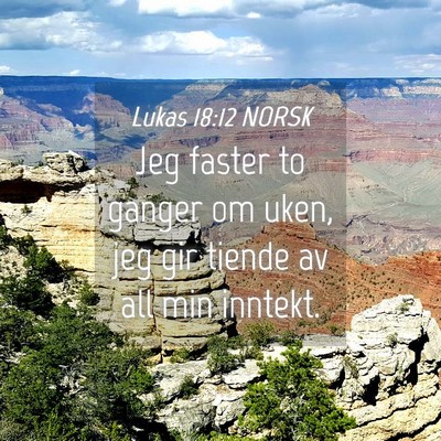 Picture 04 - Lukas 18:12 NORSK - Jeg faster to ganger om uken, jeg gir tiende av - Bible Verse Picture