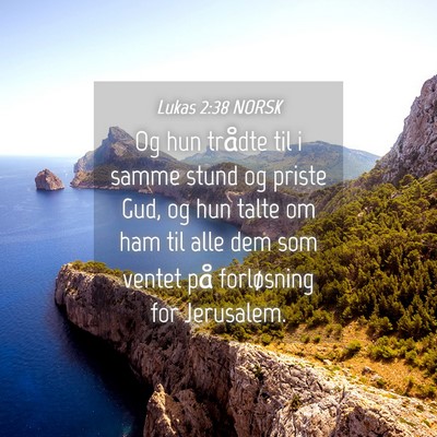 Picture 04 - Lukas 2:38 NORSK - Og hun trådte til i samme stund og priste Gud, - Bible Verse Picture