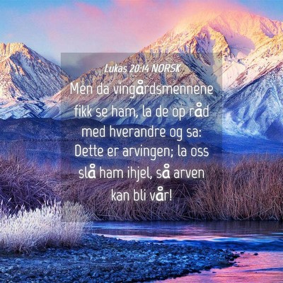 Picture 04 - Lukas 20:14 NORSK - Men da vingårdsmennene fikk se ham, la de op - Bible Verse Picture