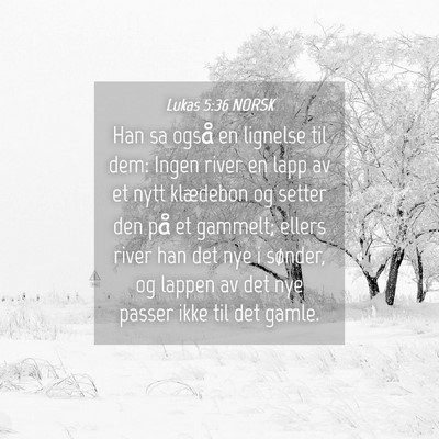 Picture 04 - Lukas 5:36 NORSK - Han sa også en lignelse til dem: Ingen river en - Bible Verse Picture