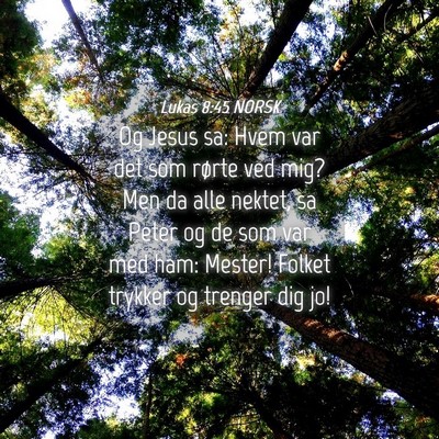Picture 04 - Lukas 8:45 NORSK - Og Jesus sa: Hvem var det som rørte ved mig? Men - Bible Verse Picture