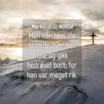 Picture 04 - Markus 10:22 NORSK - Men han blev ille til mote over den tale og gikk - Bible Verse Picture