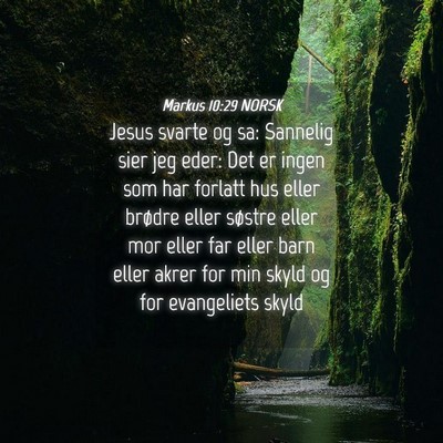 Picture 04 - Markus 10:29 NORSK - Jesus svarte og sa: Sannelig sier jeg eder: Det - Bible Verse Picture