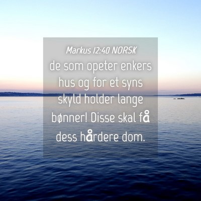 Picture 04 - Markus 12:40 NORSK - de som opeter enkers hus og for et syns skyld - Bible Verse Picture