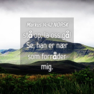 Picture 04 - Markus 14:42 NORSK - stå op, la oss gå! Se, han er nær som - Bible Verse Picture