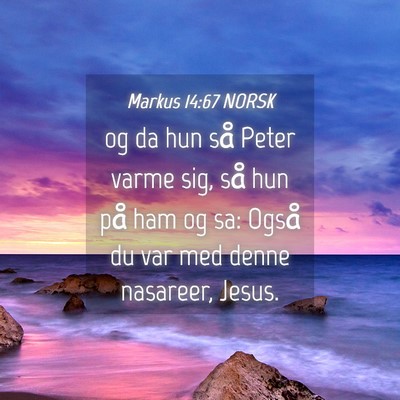 Picture 04 - Markus 14:67 NORSK - og da hun så Peter varme sig, så hun på ham og - Bible Verse Picture