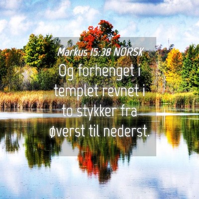 Picture 04 - Markus 15:38 NORSK - Og forhenget i templet revnet i to stykker fra - Bible Verse Picture
