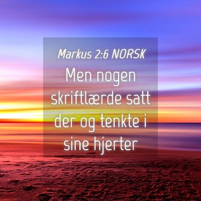 Picture 04 - Markus 2:6 NORSK - Men nogen skriftlærde satt der og tenkte i sine - Bible Verse Picture