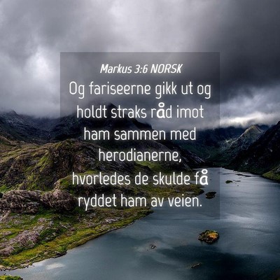 Picture 04 - Markus 3:6 NORSK - Og fariseerne gikk ut og holdt straks råd imot - Bible Verse Picture