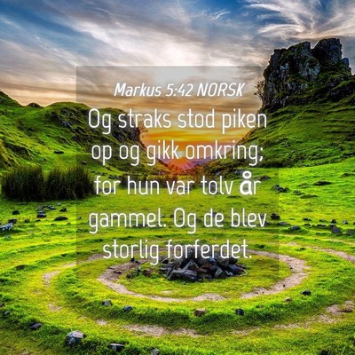 Picture 04 - Markus 5:42 NORSK - Og straks stod piken op og gikk omkring; for hun - Bible Verse Picture
