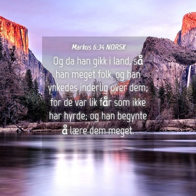 Picture 04 - Markus 6:34 NORSK - Og da han gikk i land, så han meget folk, og han - Bible Verse Picture