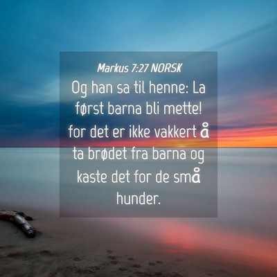 Picture 04 - Markus 7:27 NORSK - Og han sa til henne: La først barna bli mette! - Bible Verse Picture
