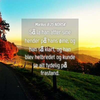 Picture 04 - Markus 8:25 NORSK - Så la han atter sine hender på hans øine, og - Bible Verse Picture
