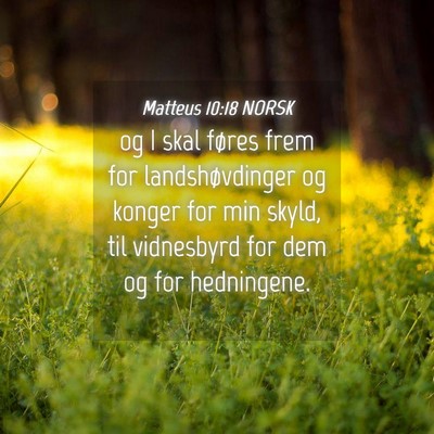 Picture 04 - Matteus 10:18 NORSK - og I skal føres frem for landshøvdinger og - Bible Verse Picture