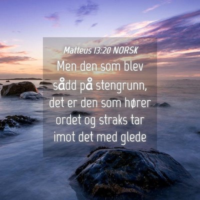 Picture 04 - Matteus 13:20 NORSK - Men den som blev sådd på stengrunn, det er den - Bible Verse Picture