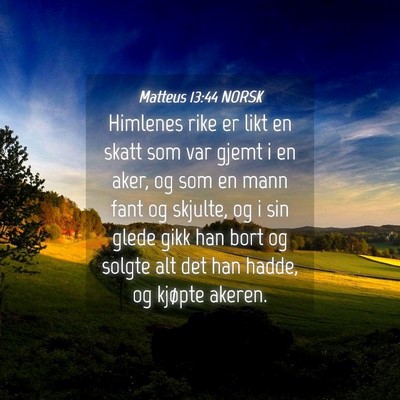 Picture 04 - Matteus 13:44 NORSK - Himlenes rike er likt en skatt som var gjemt i en - Bible Verse Picture