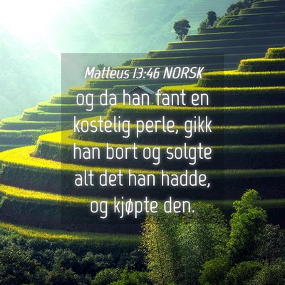 Picture 04 - Matteus 13:46 NORSK - og da han fant en kostelig perle, gikk han bort - Bible Verse Picture