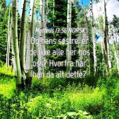 Picture 04 - Matteus 13:56 NORSK - Og hans søstre, er de ikke alle her hos oss? - Bible Verse Picture