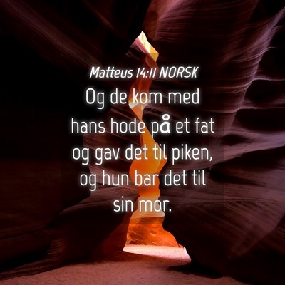 Picture 04 - Matteus 14:11 NORSK - Og de kom med hans hode på et fat og gav det til - Bible Verse Picture