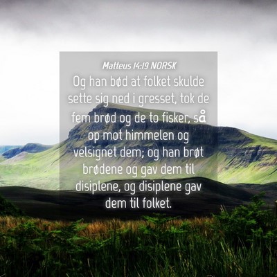 Picture 04 - Matteus 14:19 NORSK - Og han bød at folket skulde sette sig ned i - Bible Verse Picture