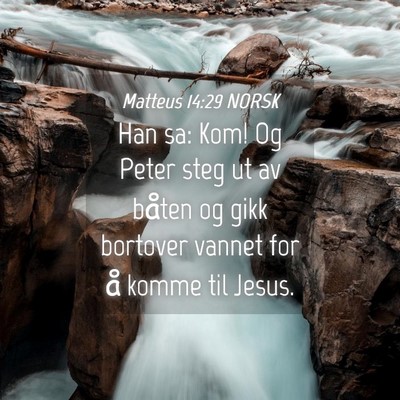 Picture 04 - Matteus 14:29 NORSK - Han sa: Kom! Og Peter steg ut av båten og gikk - Bible Verse Picture