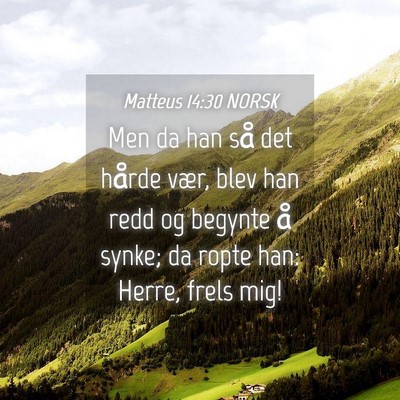Picture 04 - Matteus 14:30 NORSK - Men da han så det hårde vær, blev han redd og - Bible Verse Picture