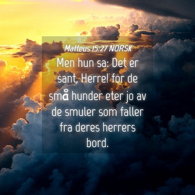 Picture 04 - Matteus 15:27 NORSK - Men hun sa: Det er sant, Herre! for de små - Bible Verse Picture