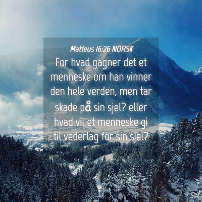 Picture 04 - Matteus 16:26 NORSK - For hvad gagner det et menneske om han vinner den - Bible Verse Picture