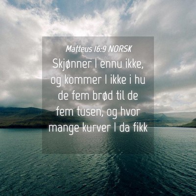 Picture 04 - Matteus 16:9 NORSK - Skjønner I ennu ikke, og kommer I ikke i hu de - Bible Verse Picture
