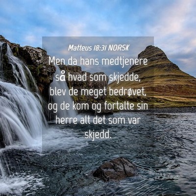 Picture 04 - Matteus 18:31 NORSK - Men da hans medtjenere så hvad som skjedde, blev - Bible Verse Picture