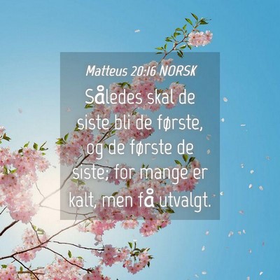 Picture 04 - Matteus 20:16 NORSK - Således skal de siste bli de første, og de - Bible Verse Picture