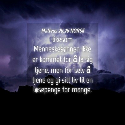 Picture 04 - Matteus 20:28 NORSK - likesom Menneskesønnen ikke er kommet for å la - Bible Verse Picture